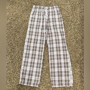 Brandy Melville Plaid Wide-Leg Lounge Pants in Brown & White